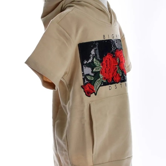 BOYS’ ROSE PATCH FRENCH TERRY HOODIE-SAND - Picture 3 of 4